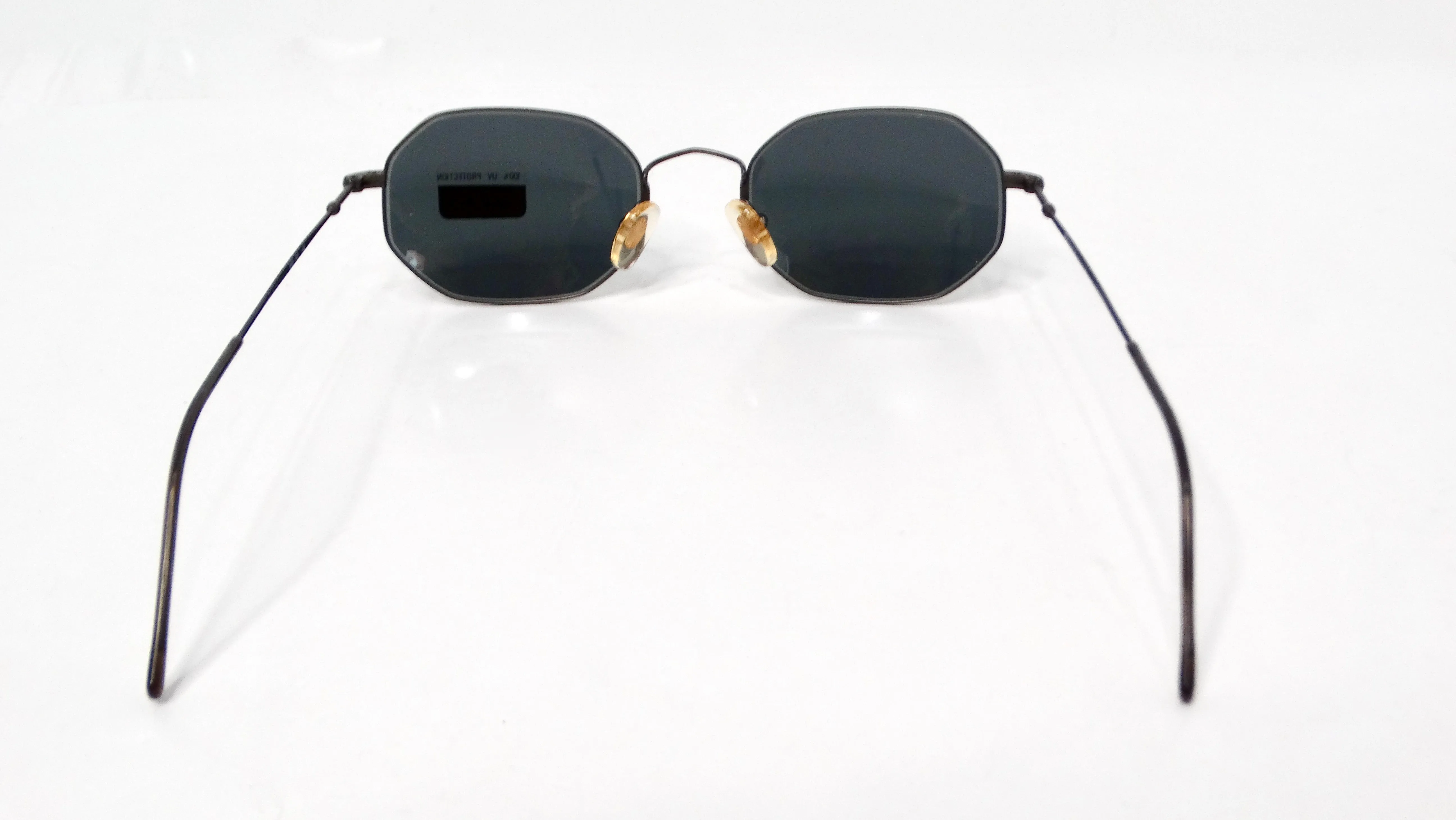1990s Giorgio Armani Geometric Black Metal Frame Tinted Sunglasses