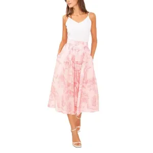 1.State Women’s Pink Floral Printed Low Yoke Puffy Midi Skirt Size Small