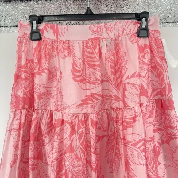 1.State Women’s Pink Floral Printed Low Yoke Puffy Midi Skirt Size Small