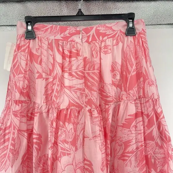 1.State Women’s Pink Floral Printed Low Yoke Puffy Midi Skirt Size Small