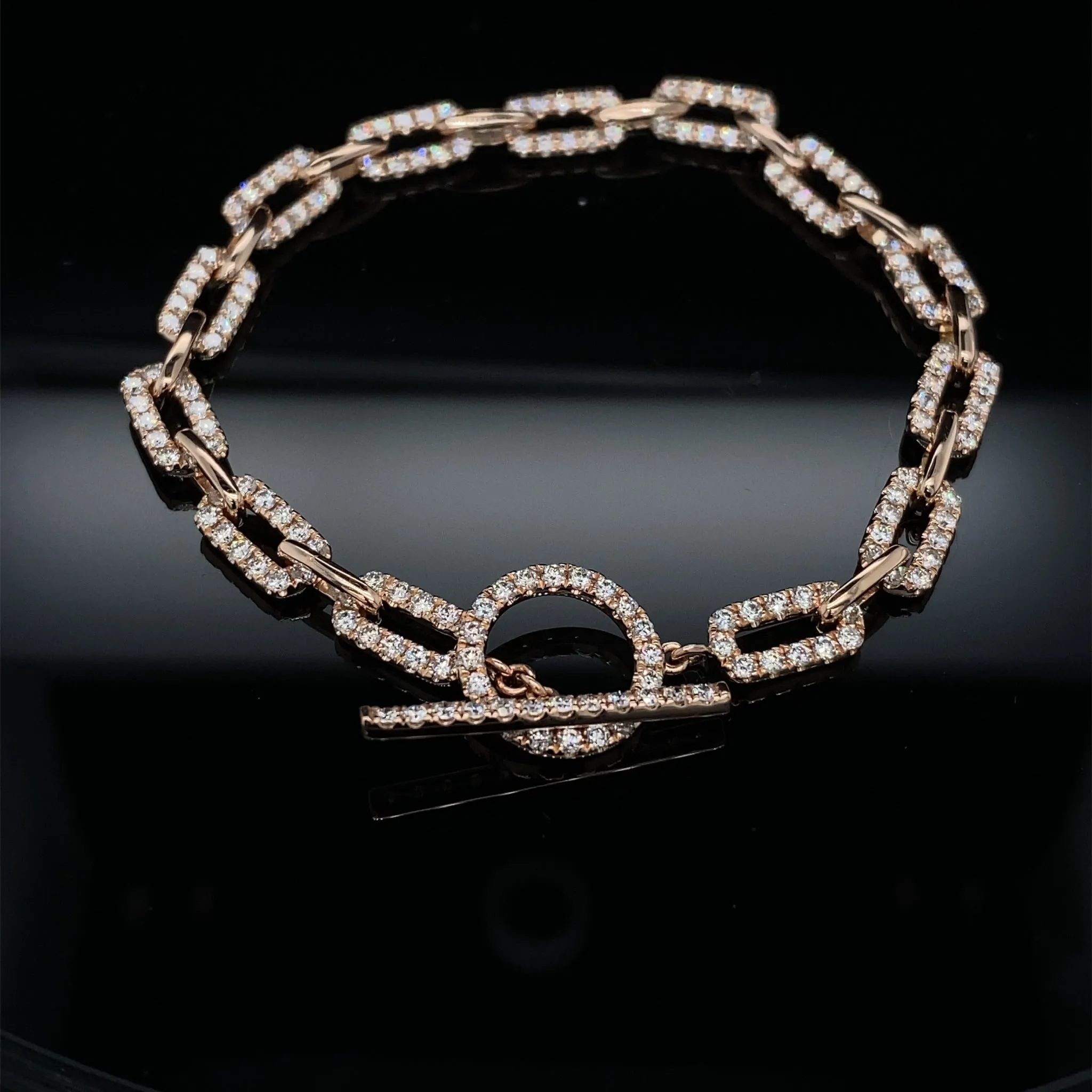 2.54 Glitzy Diamond Paperclip Link Rose Gold Bracelet