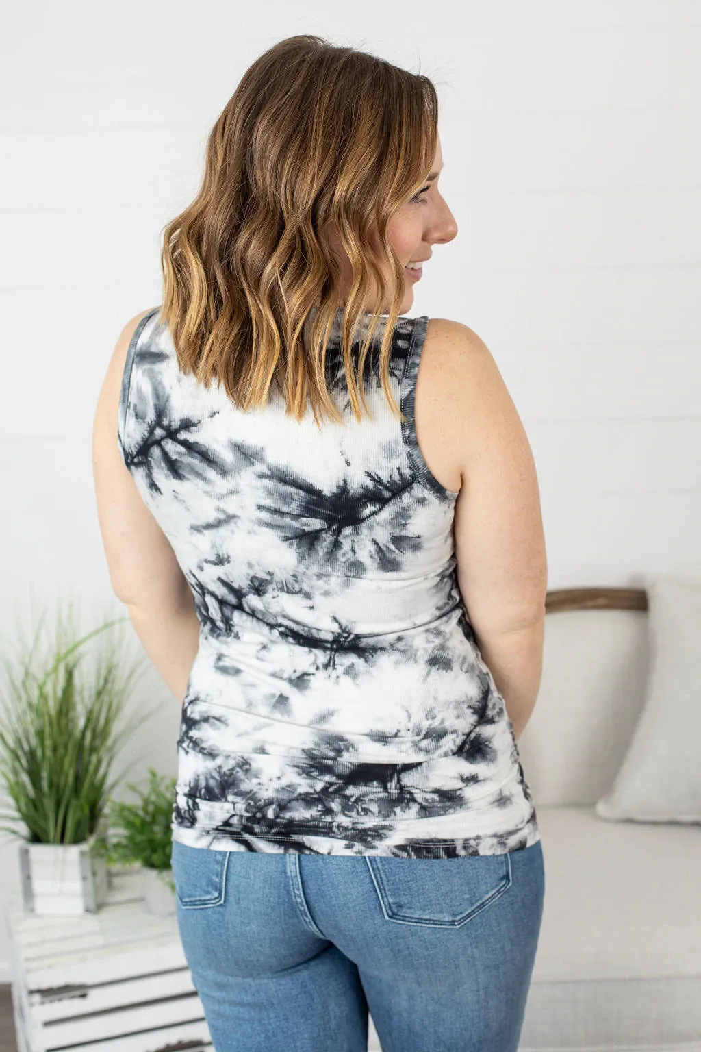 Addison Henley Tank in Black & White Tie-Dye