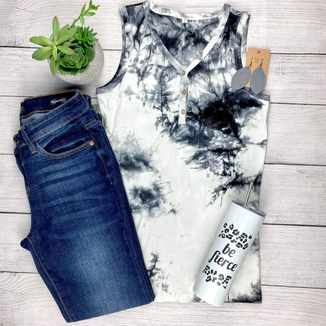 Addison Henley Tank in Black & White Tie-Dye