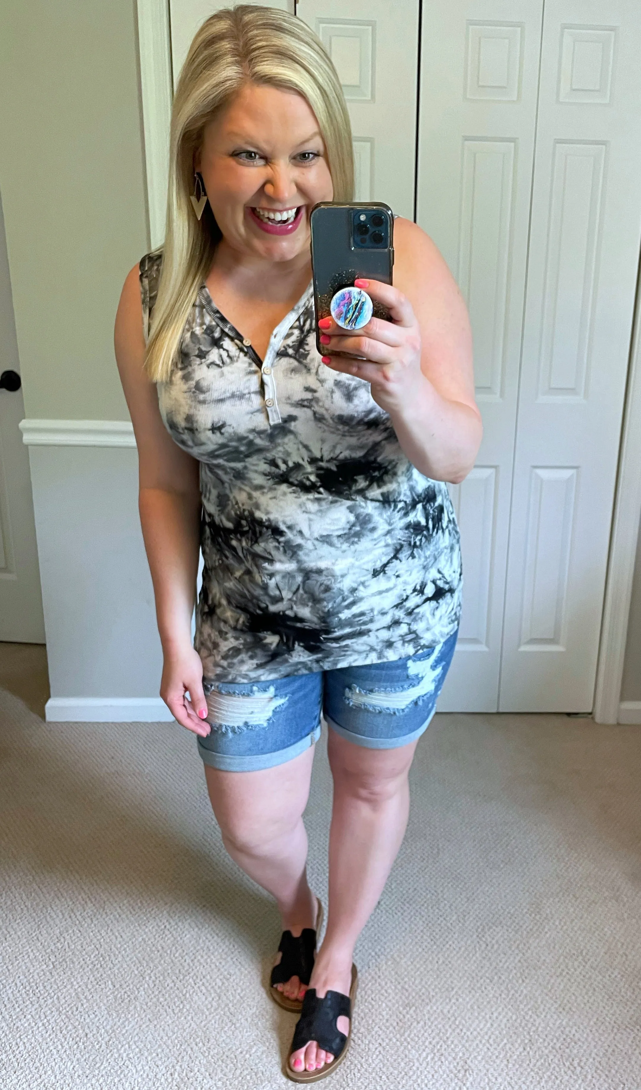 Addison Henley Tank in Black & White Tie-Dye