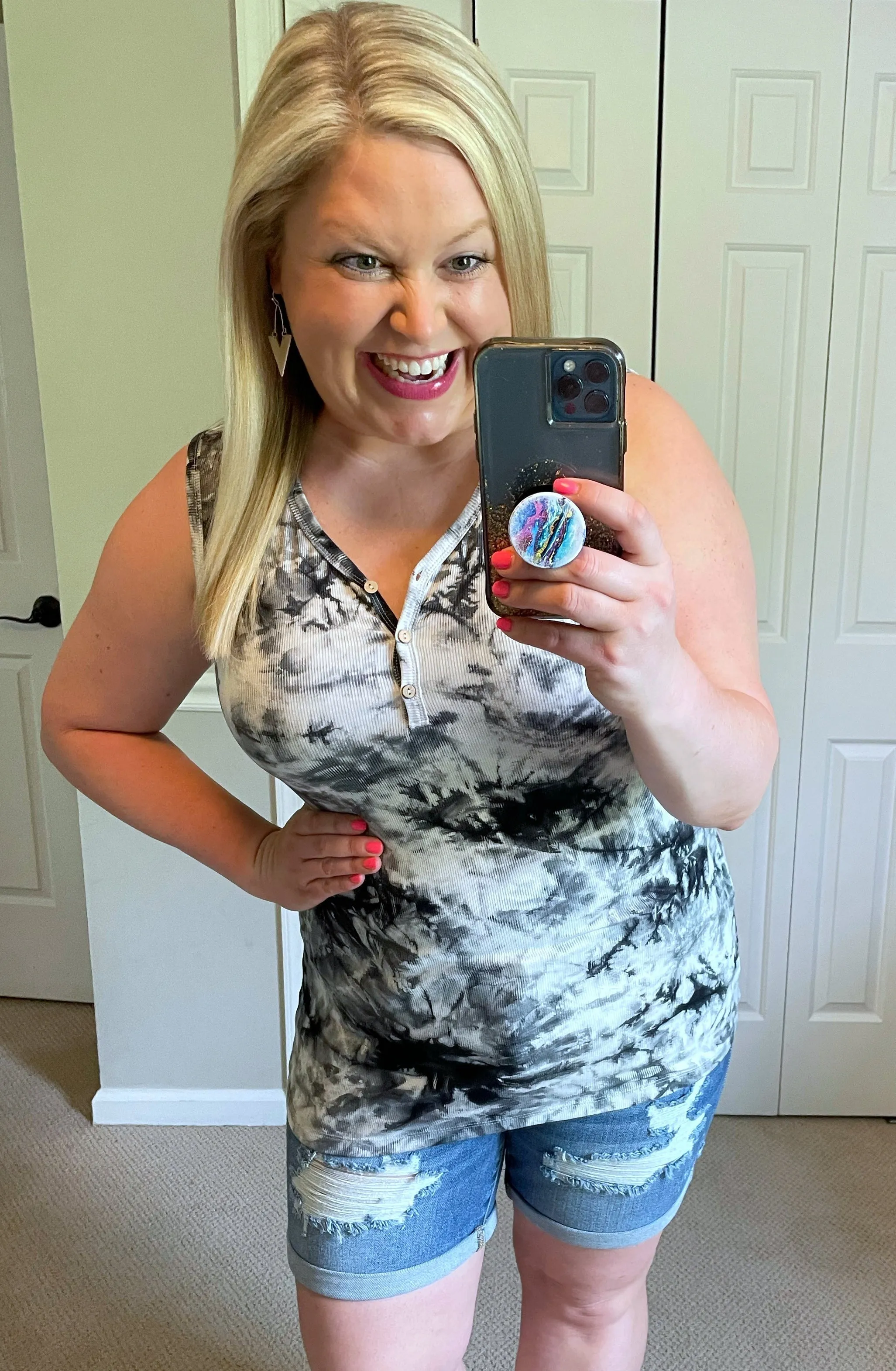 Addison Henley Tank in Black & White Tie-Dye