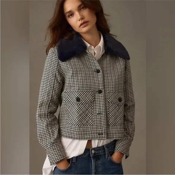 Anthropologie || Maeve Tweed Faux Fur Fur Collar Jacket