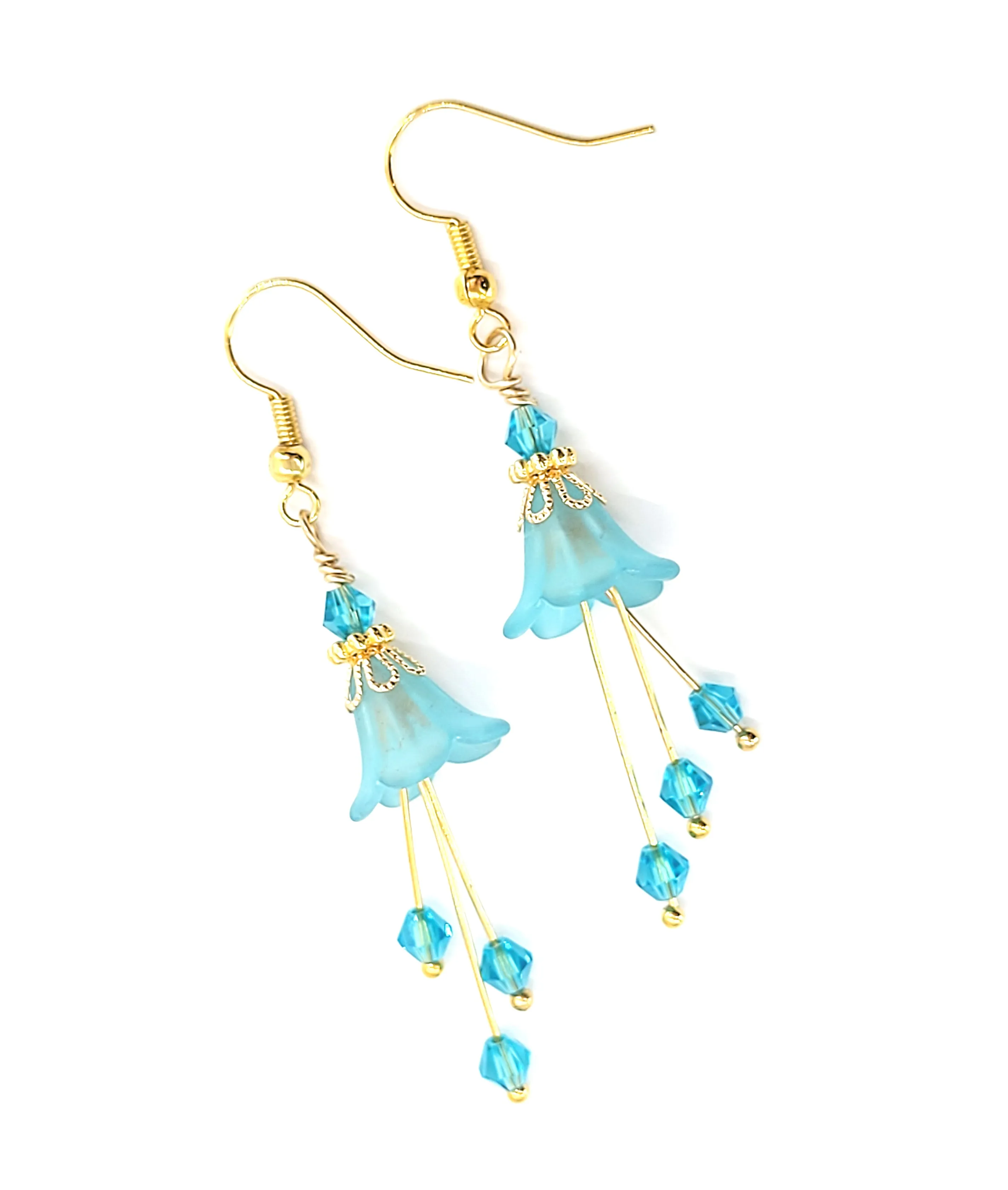 Aqua Blue Bell Flower Earrings