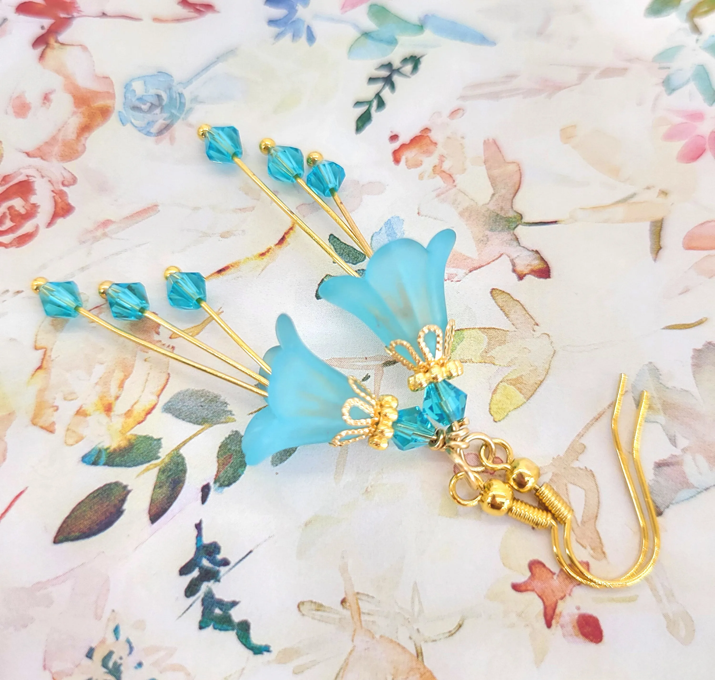 Aqua Blue Bell Flower Earrings