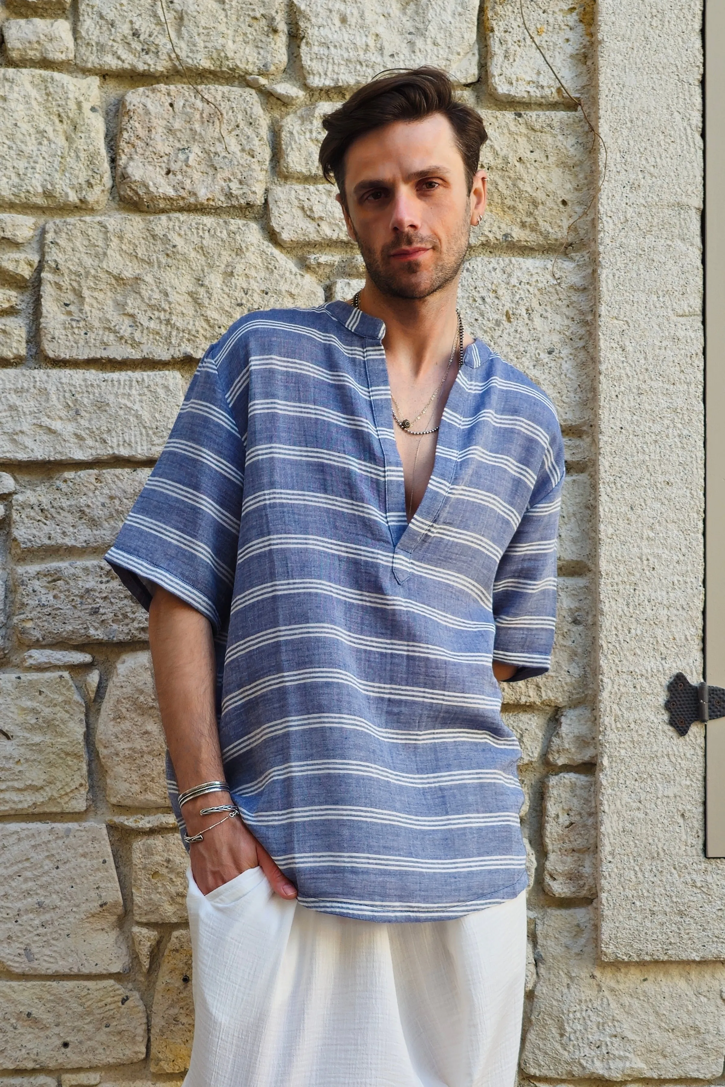 ARCHEUS STRIPES Organic Cotton Double Gauze Shirt