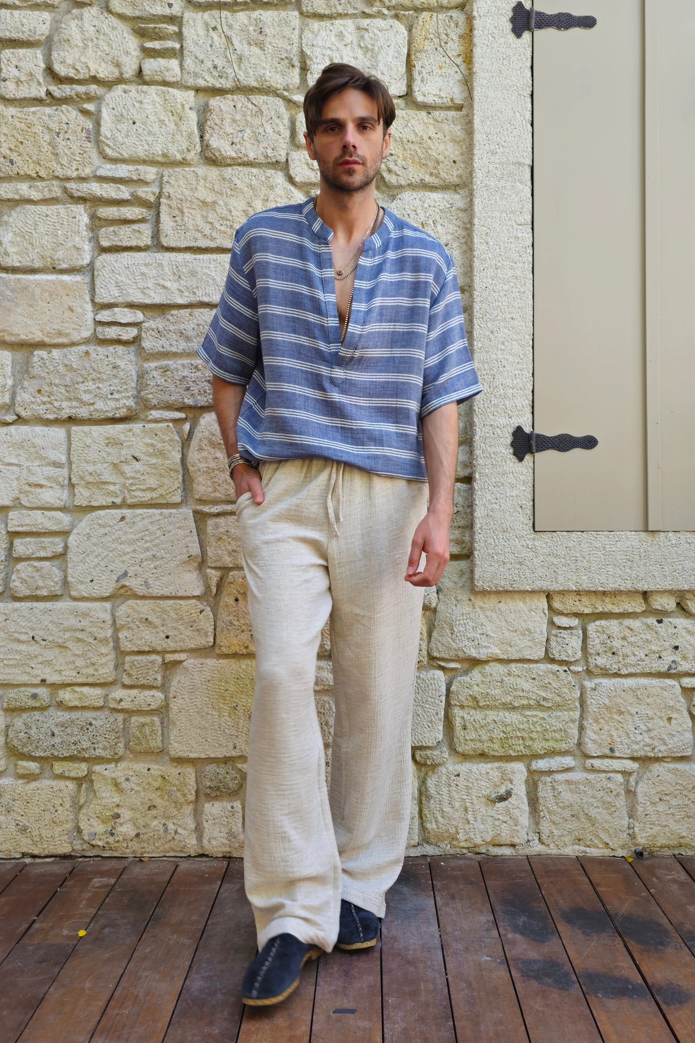 ARCHEUS STRIPES Organic Cotton Double Gauze Shirt