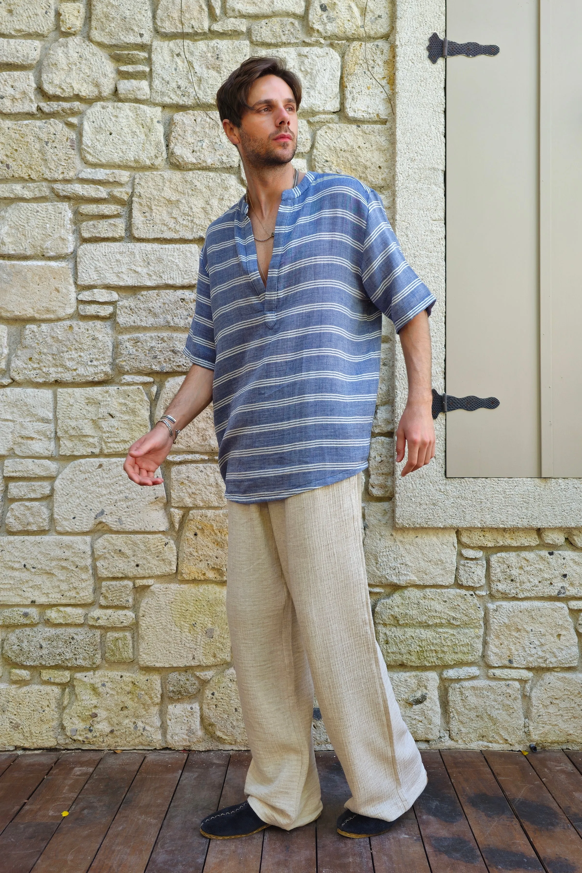 ARCHEUS STRIPES Organic Cotton Double Gauze Shirt