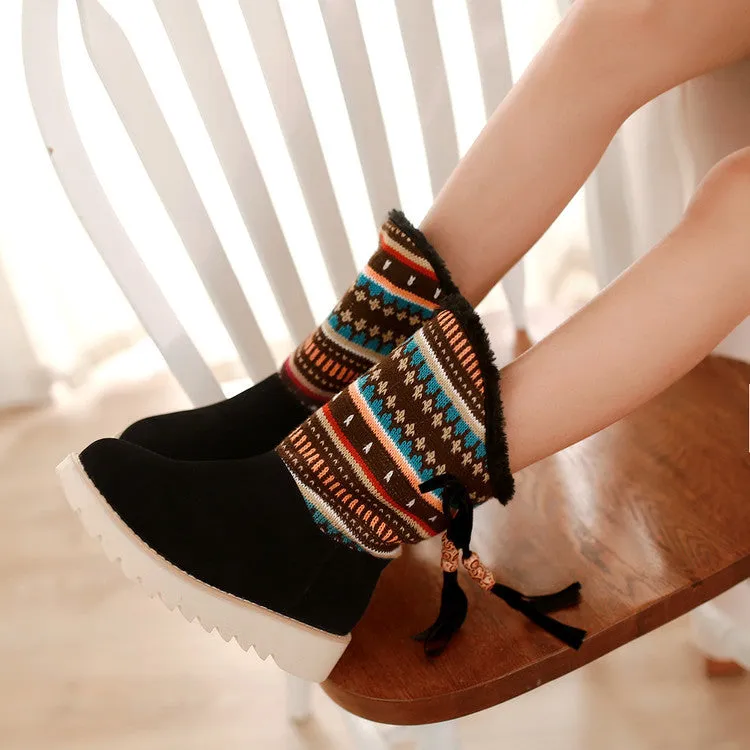 Autumn and Winter Boots, Plush Snow Boots, Sweet Casual Ethnic Style, Wool, Fringed Boots, Women's Boots