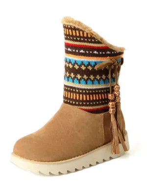 Autumn and Winter Boots, Plush Snow Boots, Sweet Casual Ethnic Style, Wool, Fringed Boots, Women's Boots