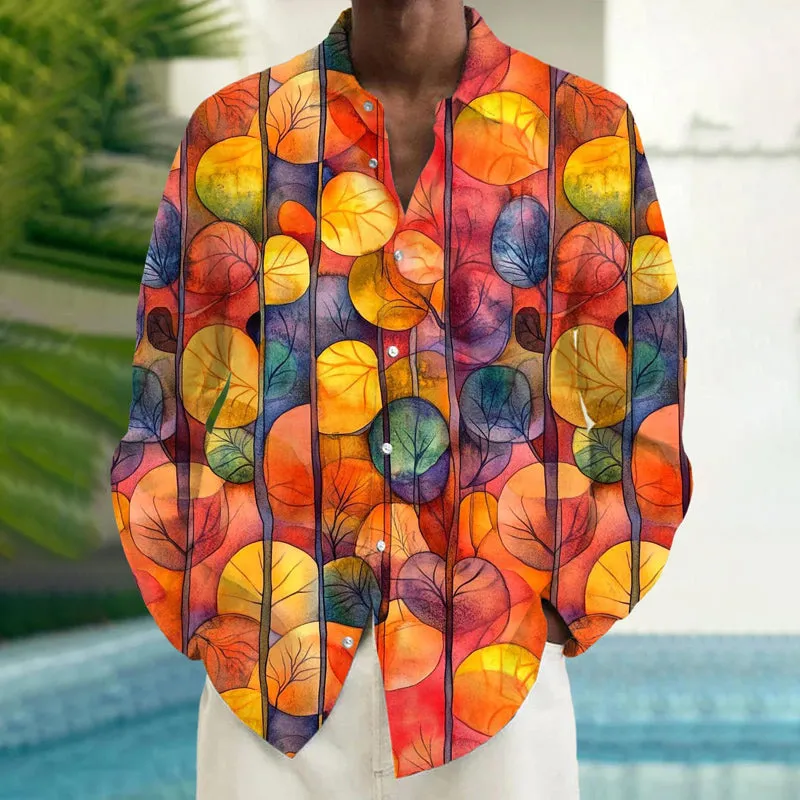 Autumn Leaves Men's Pocket Long Sleeve Shirt