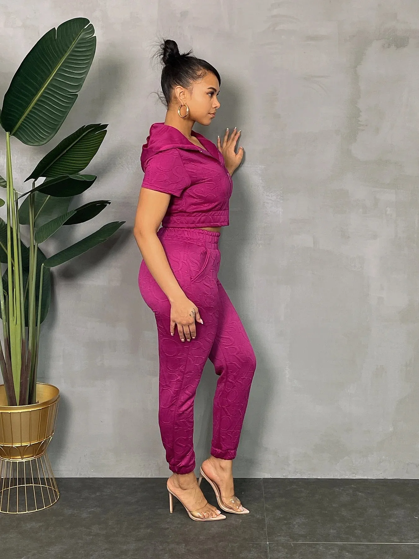 BADD GIRL TEXTURE ZIP HOODIE JOGGER SET ( Plus Sizes Available)