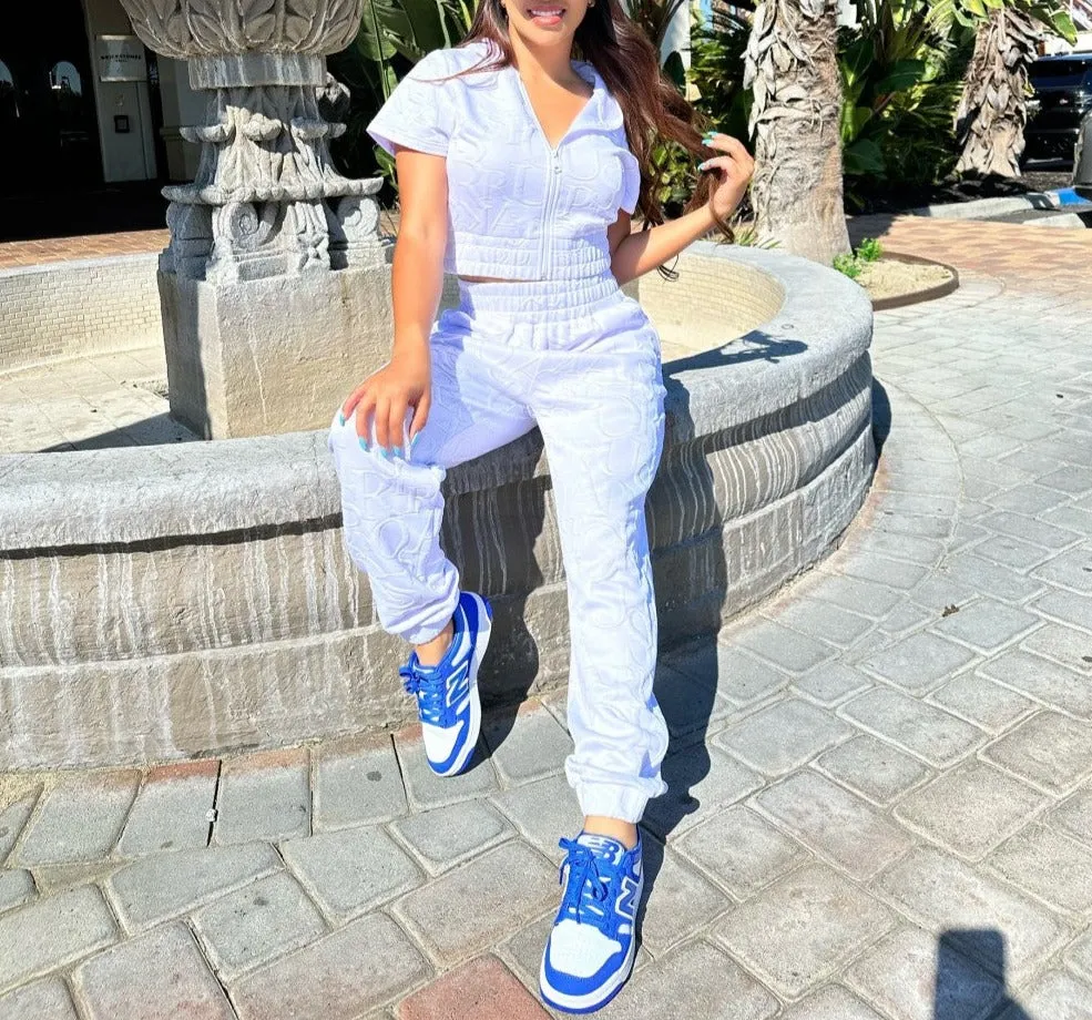 BADD GIRL TEXTURE ZIP HOODIE JOGGER SET ( Plus Sizes Available)