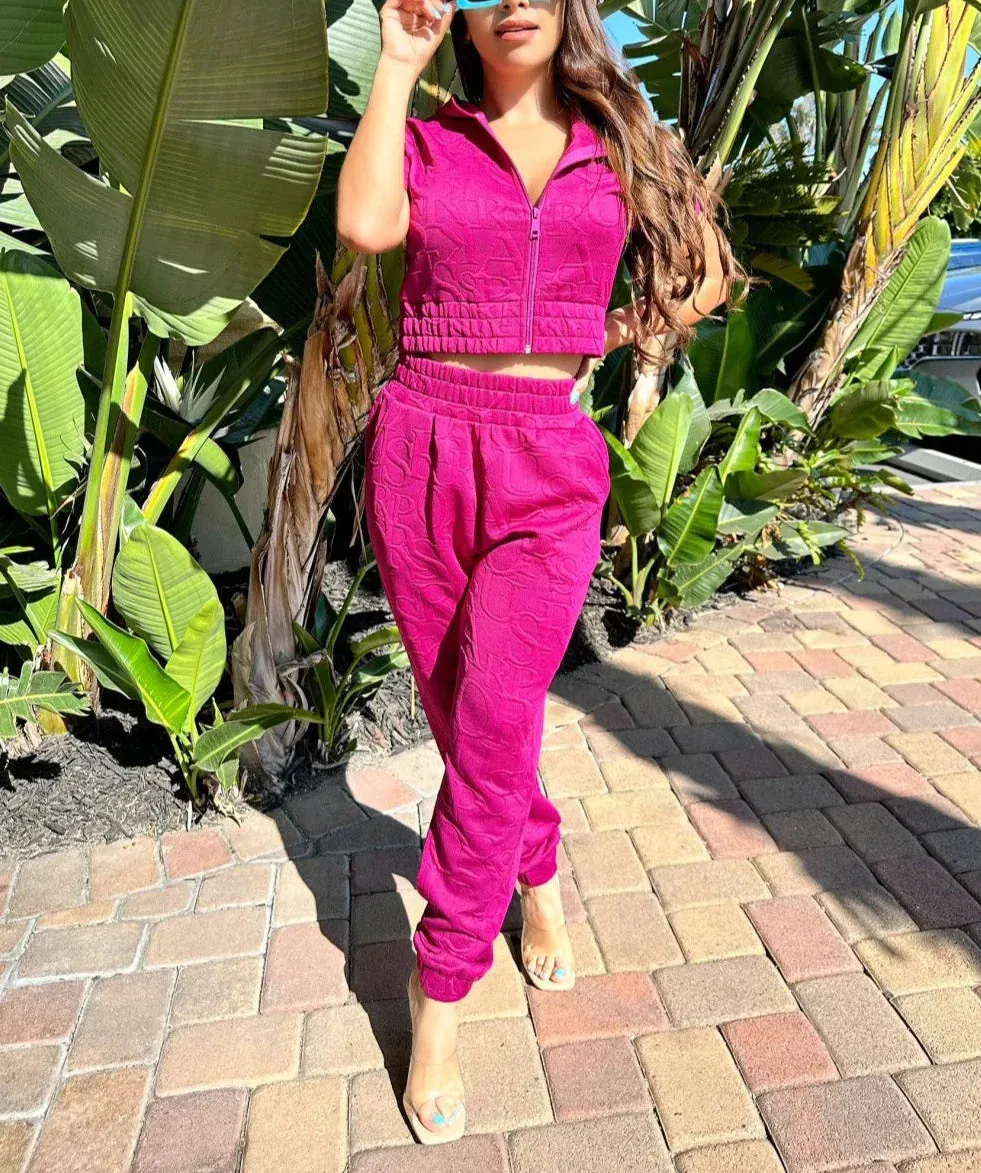 BADD GIRL TEXTURE ZIP HOODIE JOGGER SET ( Plus Sizes Available)