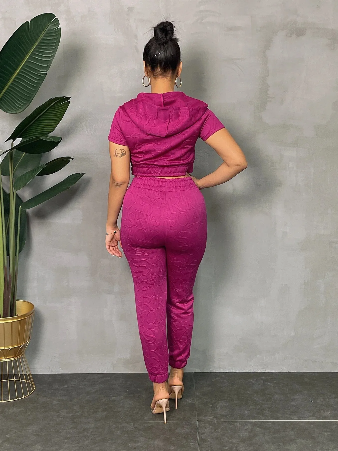 BADD GIRL TEXTURE ZIP HOODIE JOGGER SET ( Plus Sizes Available)
