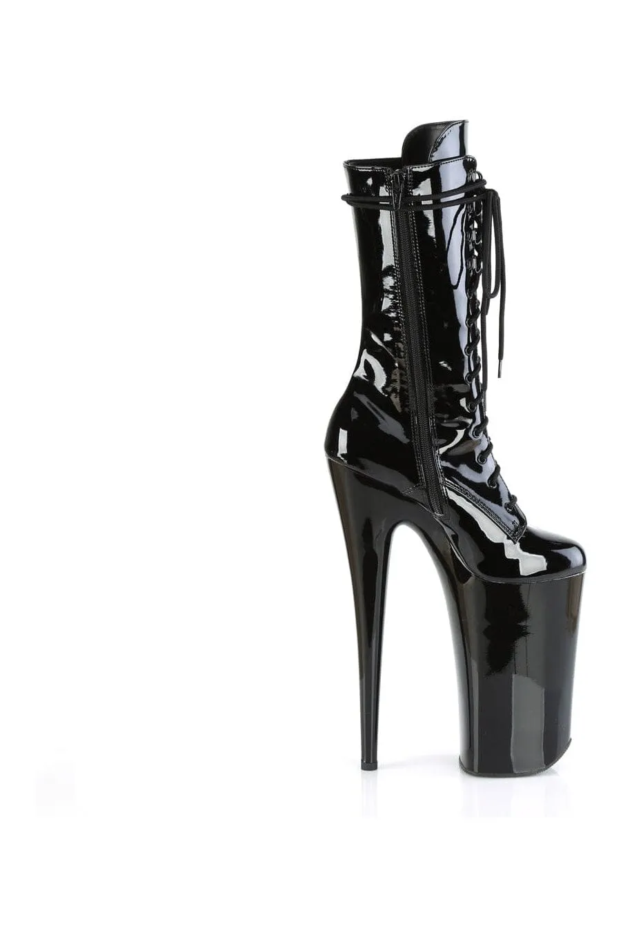 BEYOND-1050 Black Patent Knee Boot