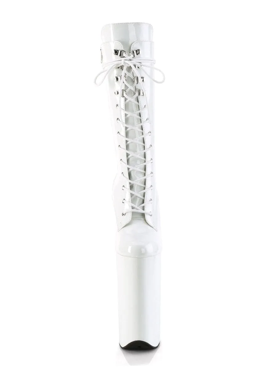 BEYOND-1050 White Patent Knee Boot