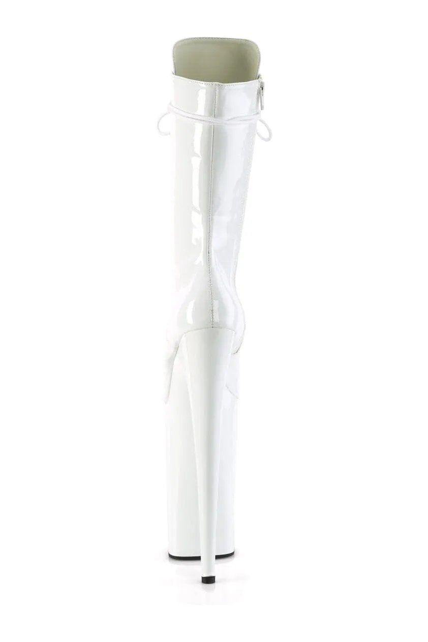 BEYOND-1050 White Patent Knee Boot