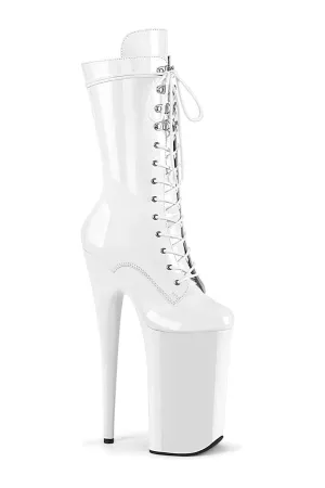BEYOND-1050 White Patent Knee Boot