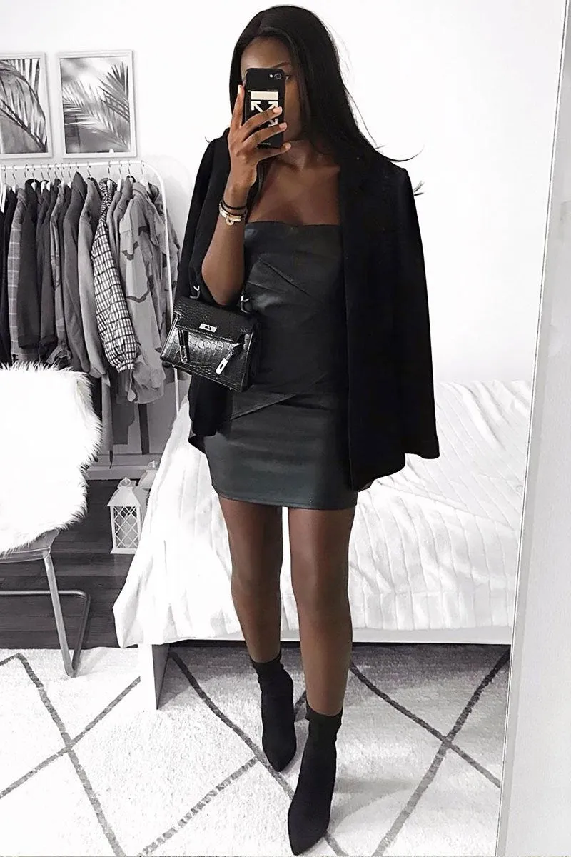 Black Faux Leather Strapless Dress - Karah