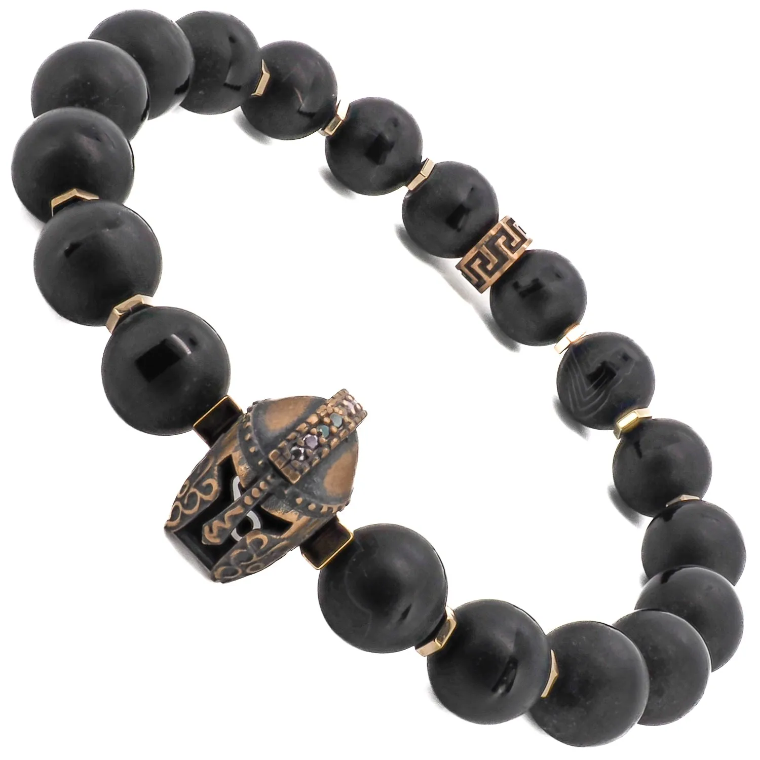 Black Onyx Stone Gladiator Charm Beaded Bracelet
