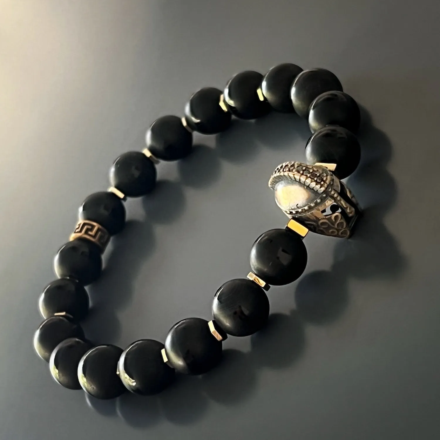 Black Onyx Stone Gladiator Charm Beaded Bracelet
