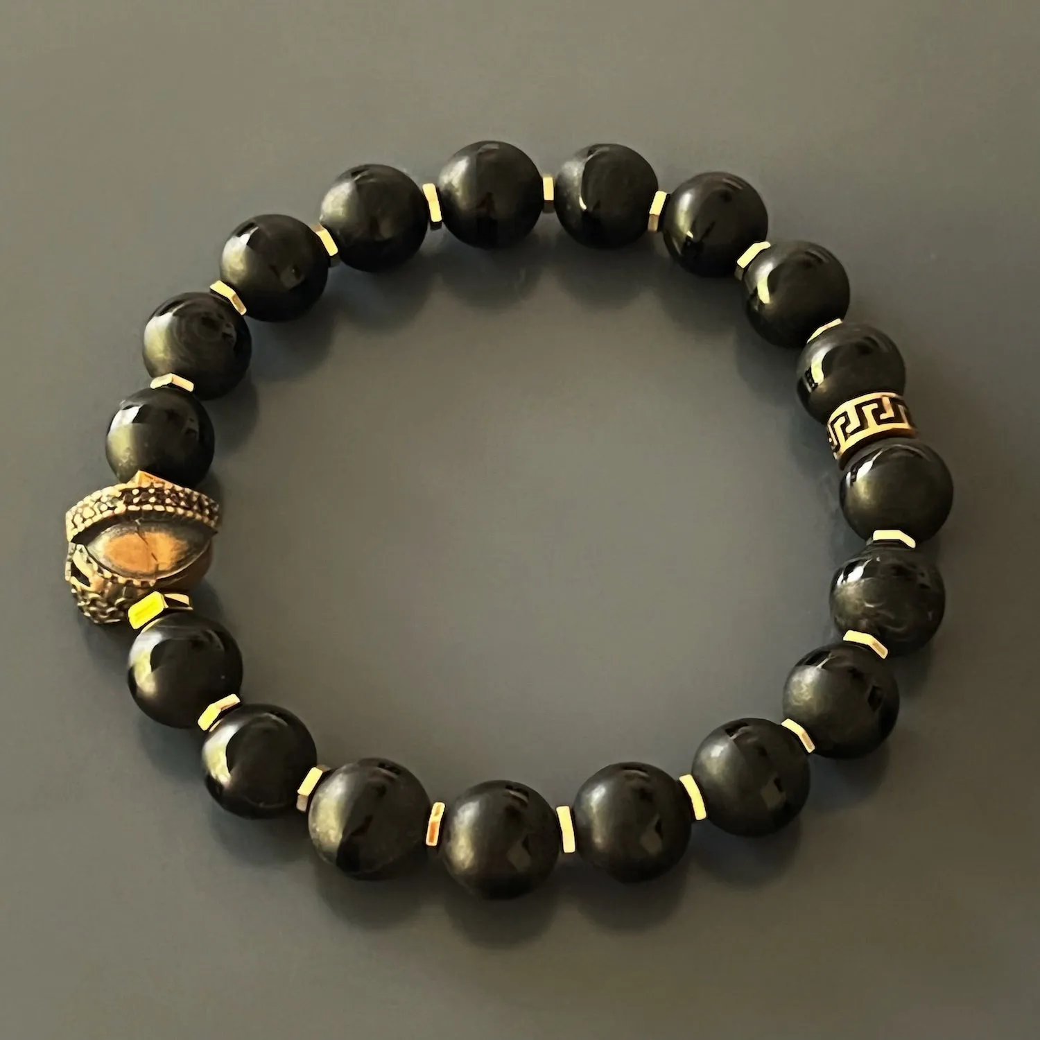 Black Onyx Stone Gladiator Charm Beaded Bracelet