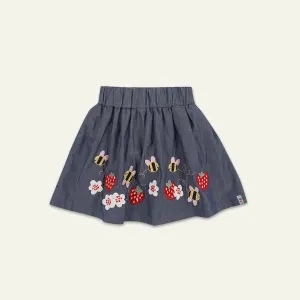 Blue Floral Applique Skirt