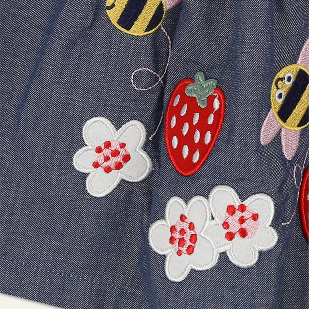 Blue Floral Applique Skirt