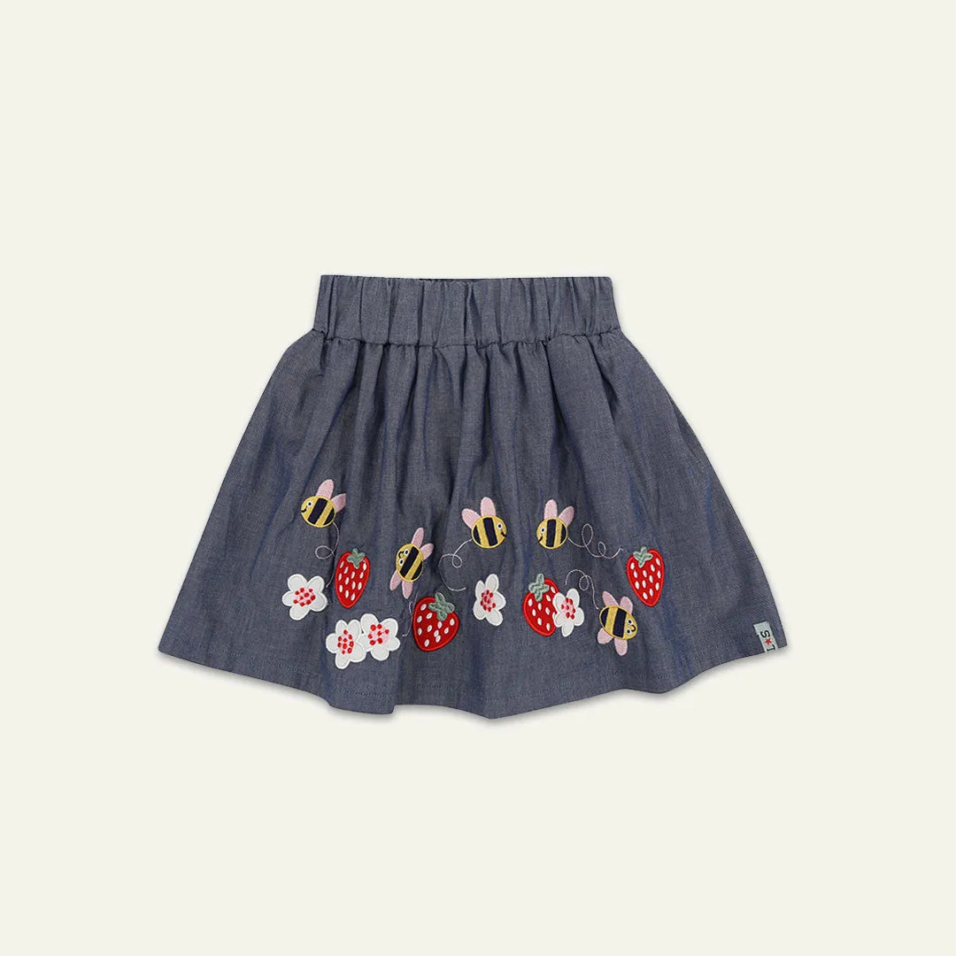 Blue Floral Applique Skirt