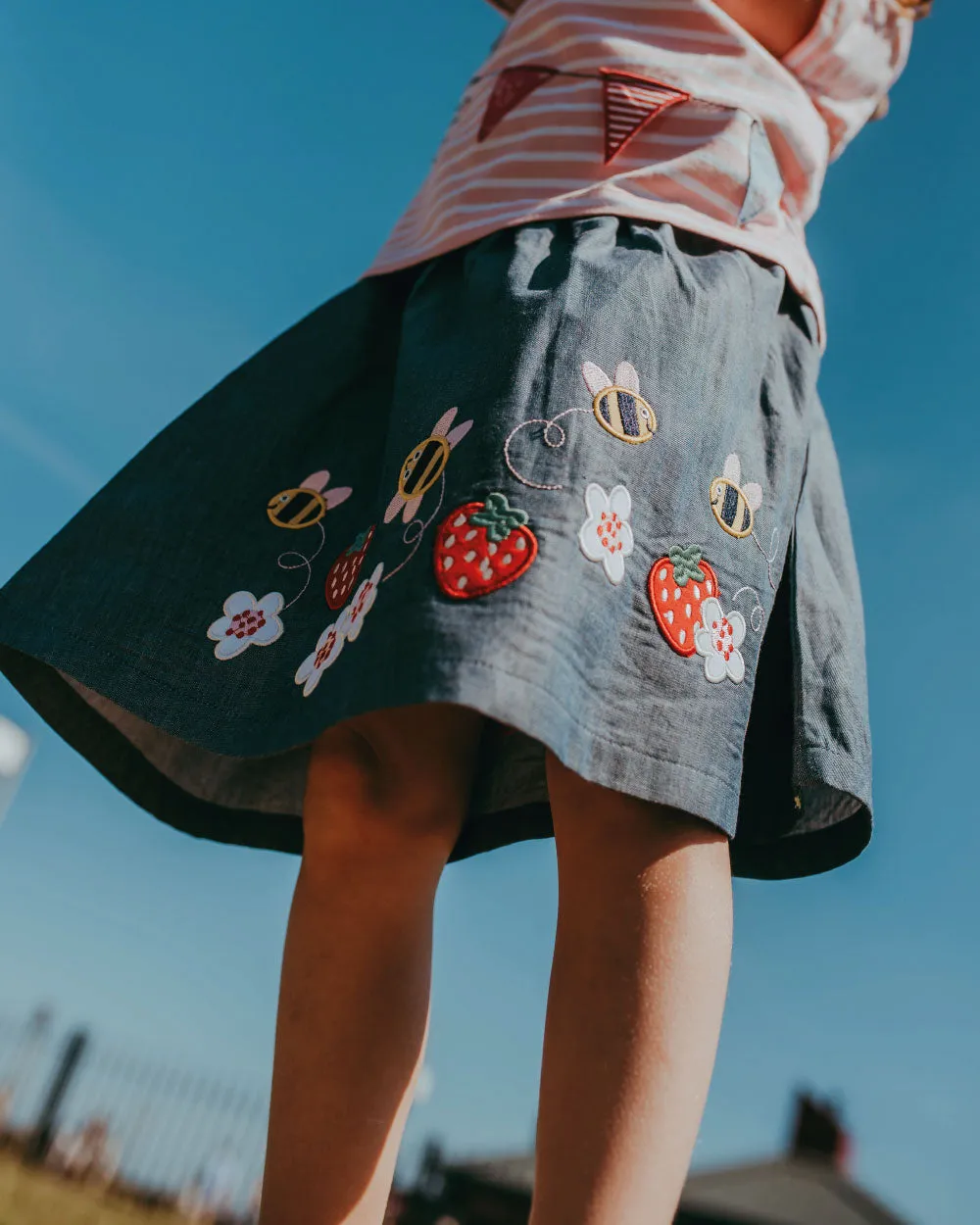 Blue Floral Applique Skirt