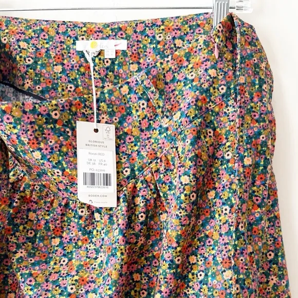 Boden Tie Waist Cord Midaxi Fit and Flare Skirt in Dusty Red Floral Print Size 8