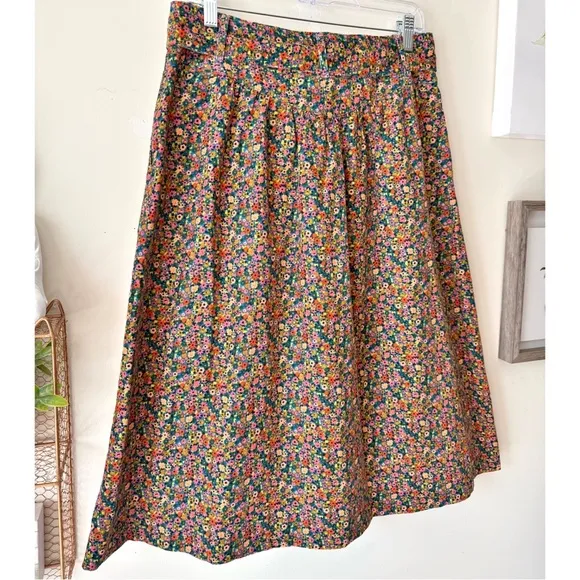 Boden Tie Waist Cord Midaxi Fit and Flare Skirt in Dusty Red Floral Print Size 8