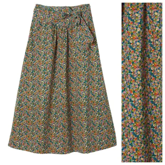 Boden Tie Waist Cord Midaxi Fit and Flare Skirt in Dusty Red Floral Print Size 8