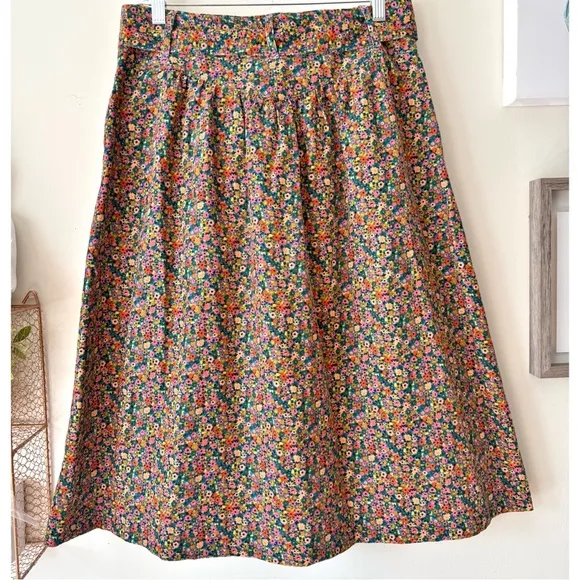 Boden Tie Waist Cord Midaxi Fit and Flare Skirt in Dusty Red Floral Print Size 8