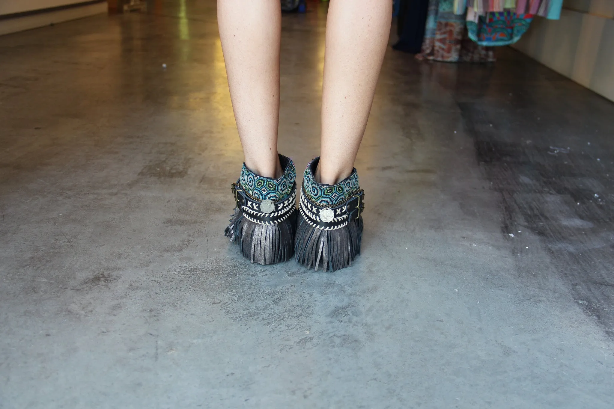 BOHO SANDALS- "Custom made black fringe sandals"