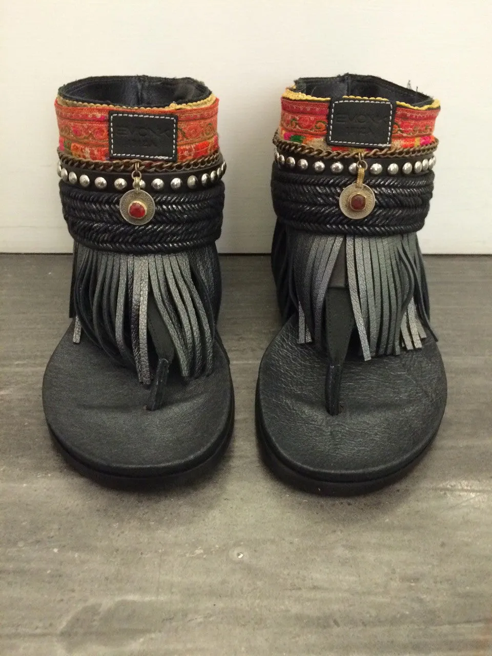 BOHO SANDALS- "Custom made black fringe sandals"