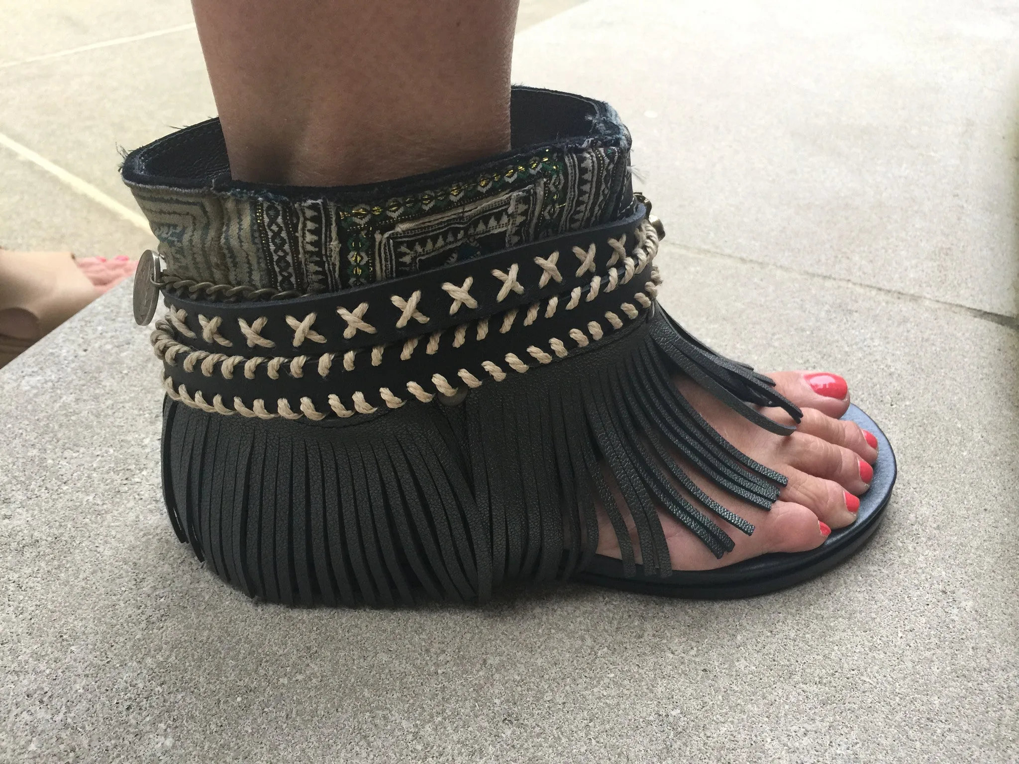BOHO SANDALS- "Custom made black fringe sandals"