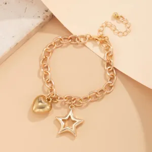 Charm Chain Chic Hollow Star & Smooth Heart Pendant Bracelet