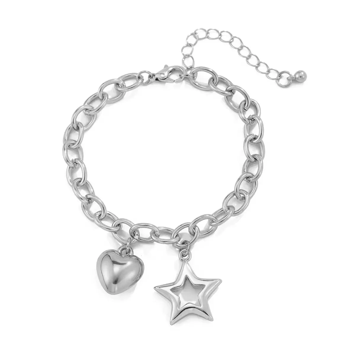 Charm Chain Chic Hollow Star & Smooth Heart Pendant Bracelet