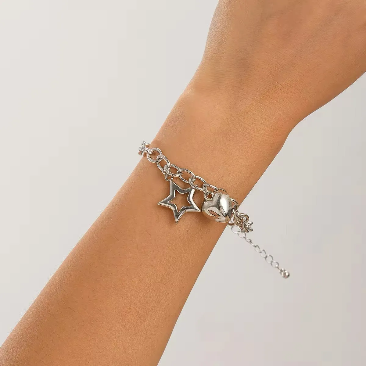 Charm Chain Chic Hollow Star & Smooth Heart Pendant Bracelet
