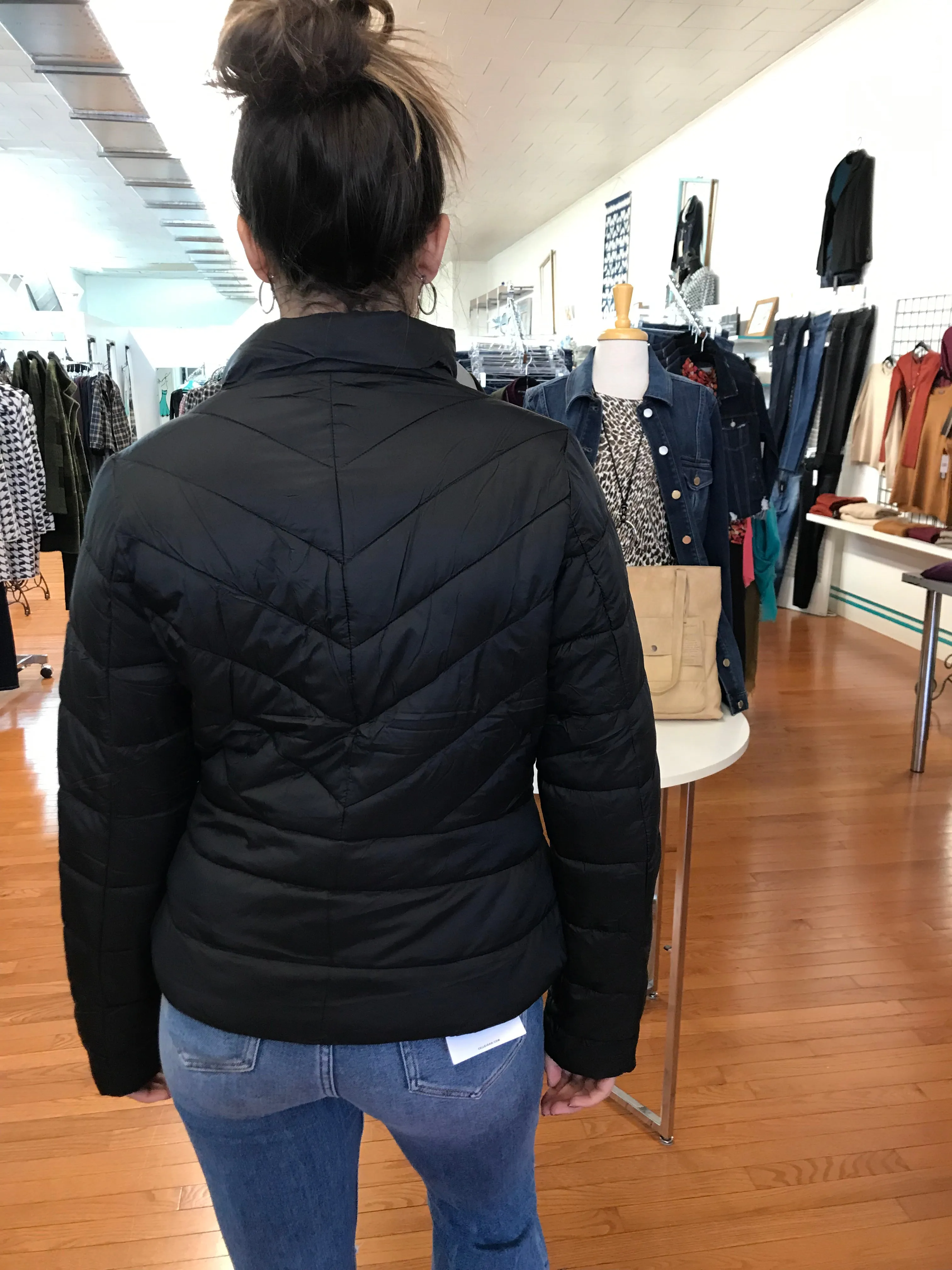 Chevron Stripe  Crop Puff Jacket