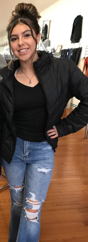 Chevron Stripe  Crop Puff Jacket