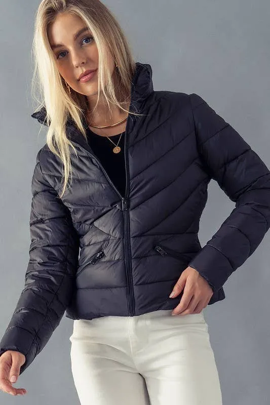 Chevron Stripe  Crop Puff Jacket