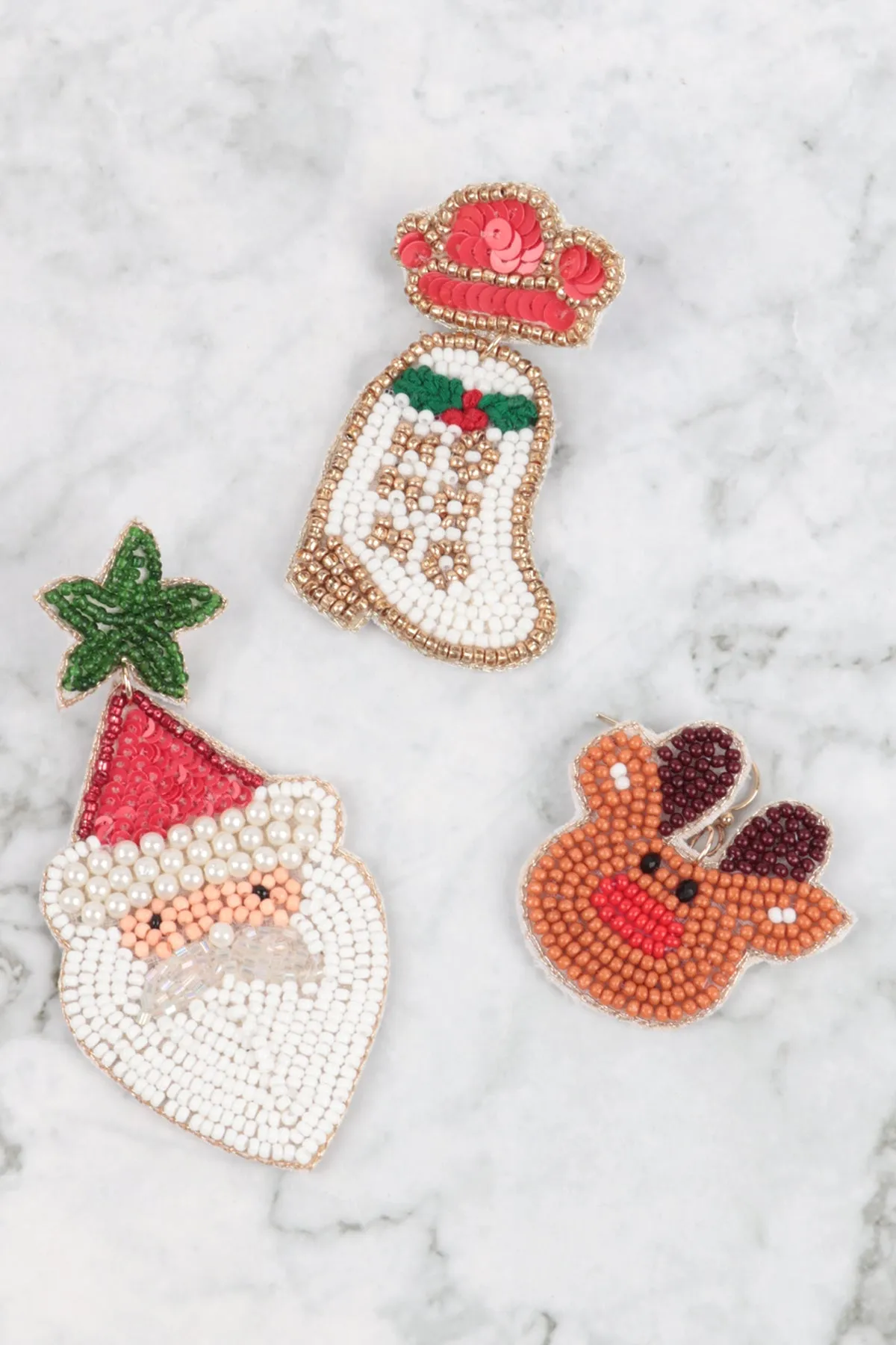 CHRISTMAS COWGIRL BOOTS SEED BEADS DROP EARRINGS