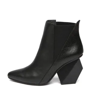 Chunky Pointed Toe Booties Short Winter Brand Women Boots Genuine Leather Fur Shoes Blue High Heel Chelsea Strange Slip On Ankle