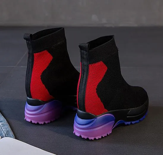 Chunky Pointed Toe Booties Short Winter Brand Women Boots Genuine Leather Fur Shoes Blue High Heel Chelsea Strange Slip On Ankle